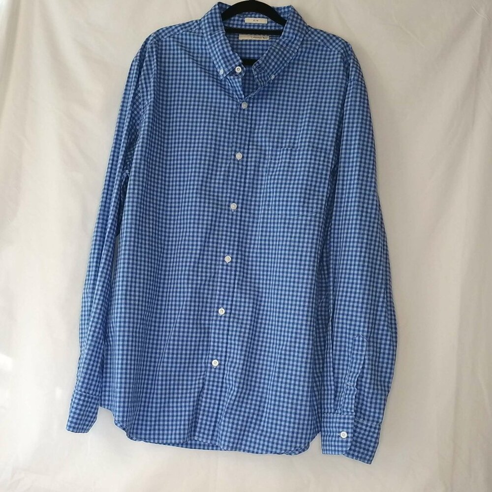 Hawker Rye slim blue plaid long sleeve 100% cotton oxfobutton down shirt size XL